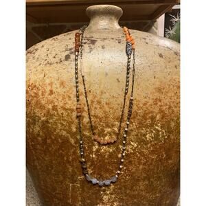 Silpada Spice Box Necklace Sterling Silver Copper Gemstones Pearls 50 In. Long